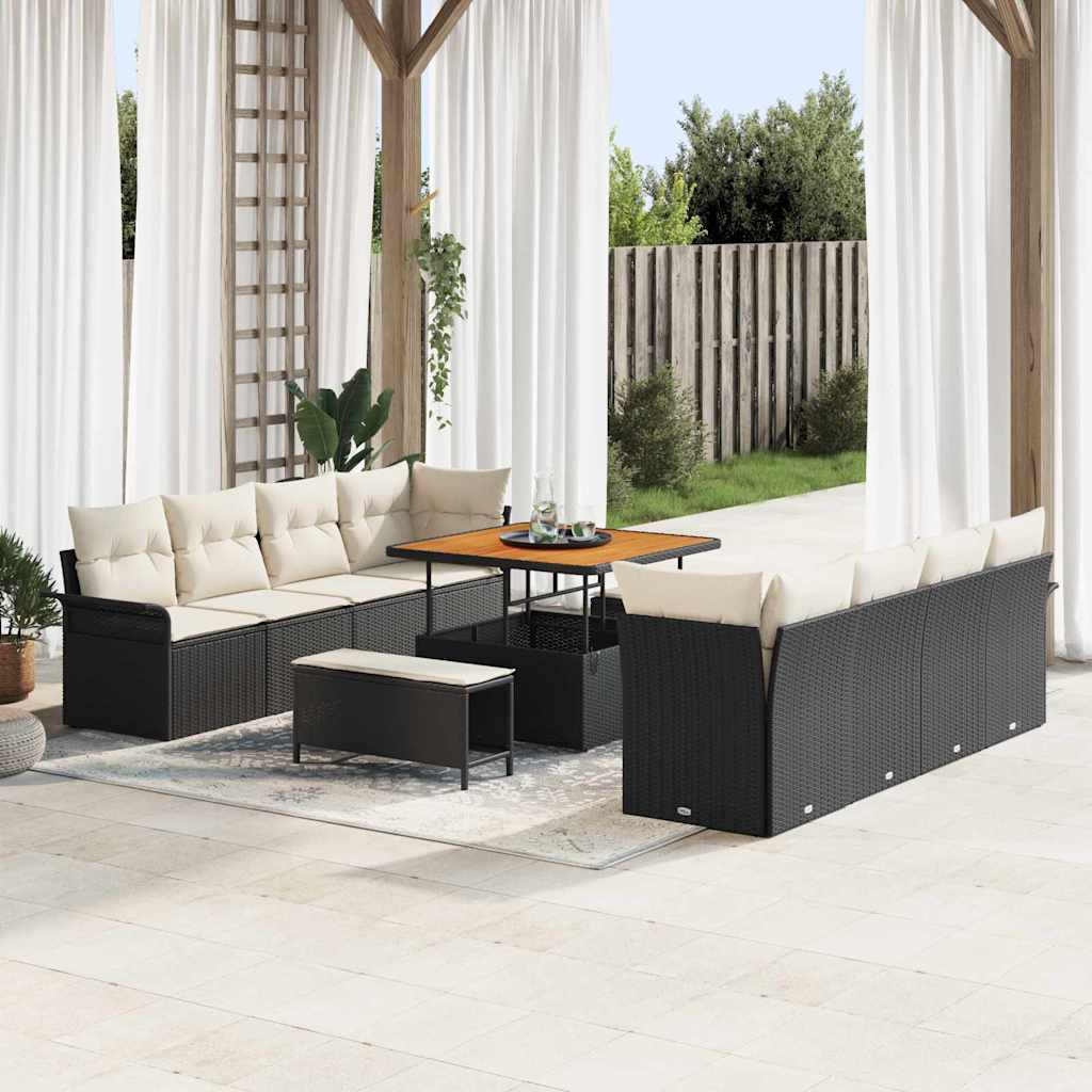 Gartensofa-set 11 stk. Schwarz Poly-Rattan