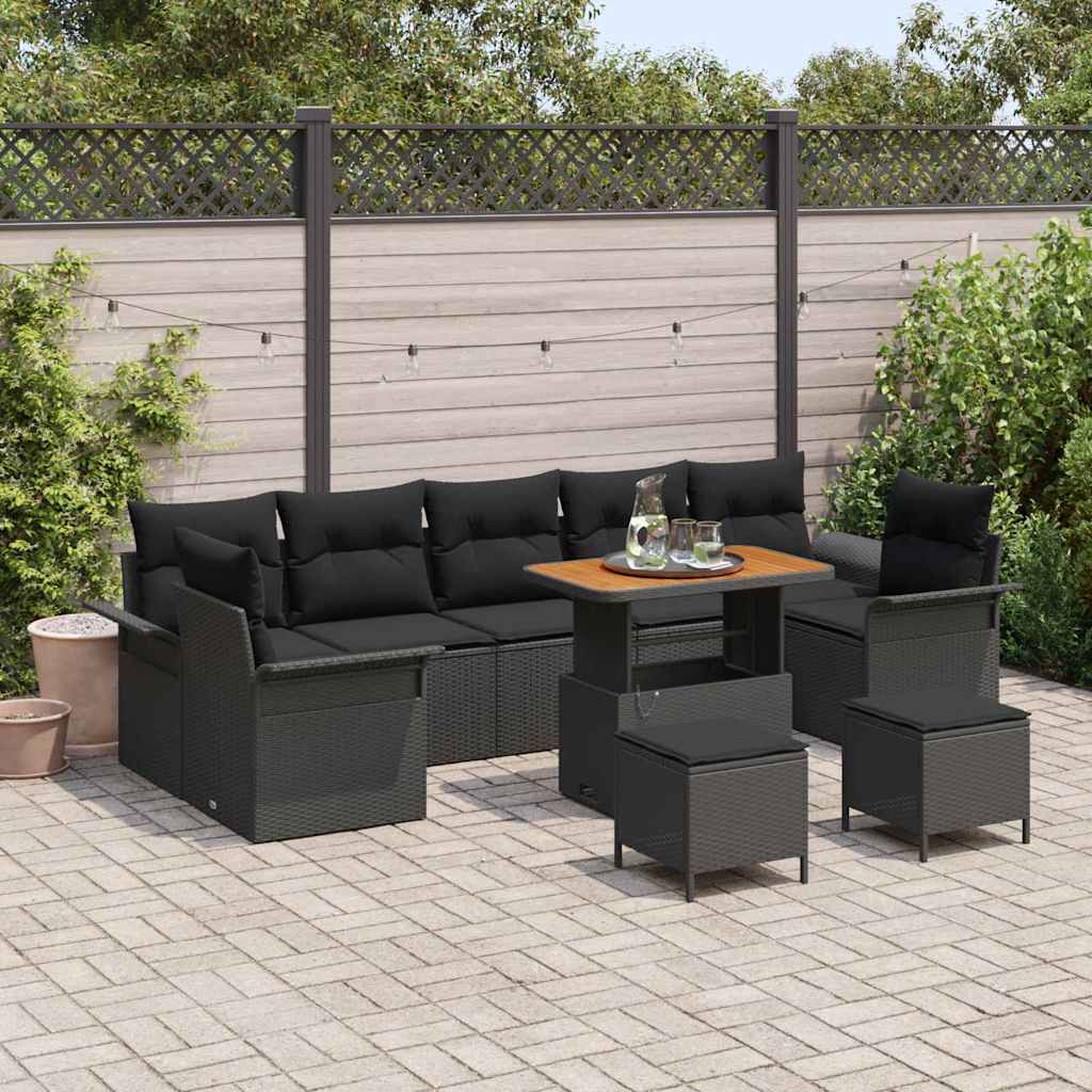 Gartensofa-set 10 stk. Schwarz Poly-Rattan