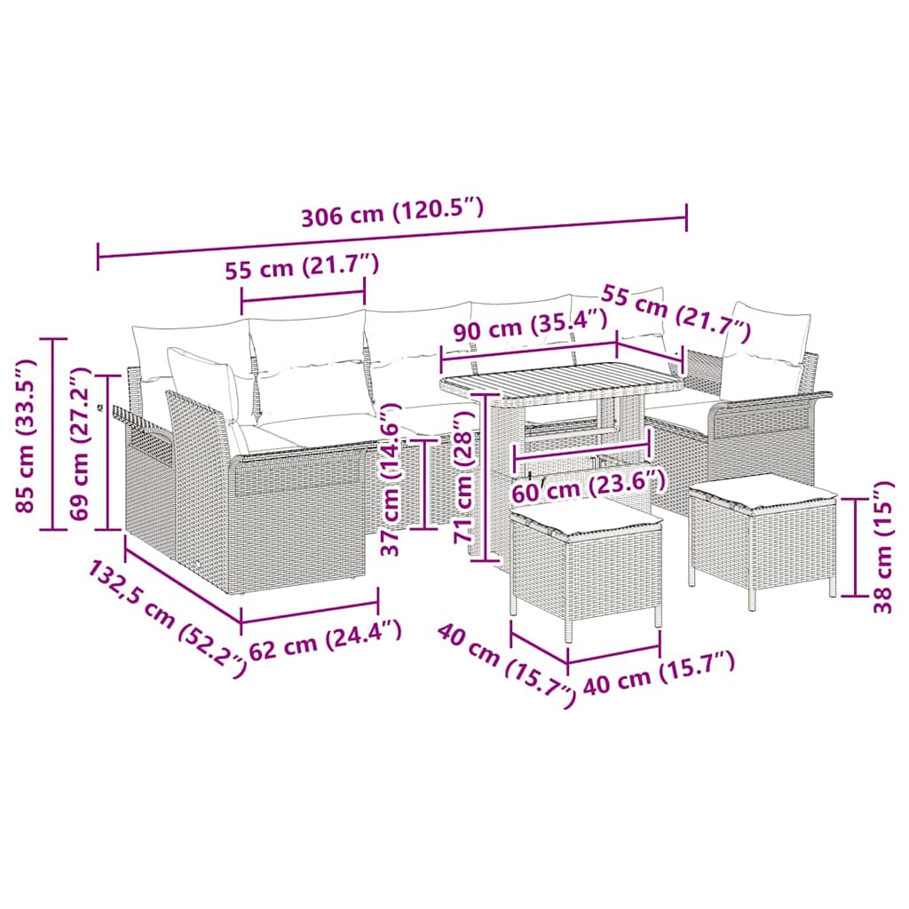 Gartensofa-set 10 stk. Schwarz Poly-Rattan