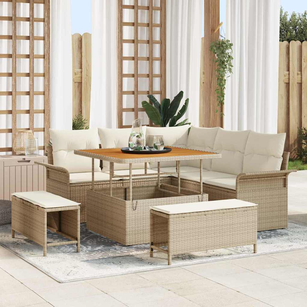 Gartensofa-set 8 stk. Beige Poly-Rattan