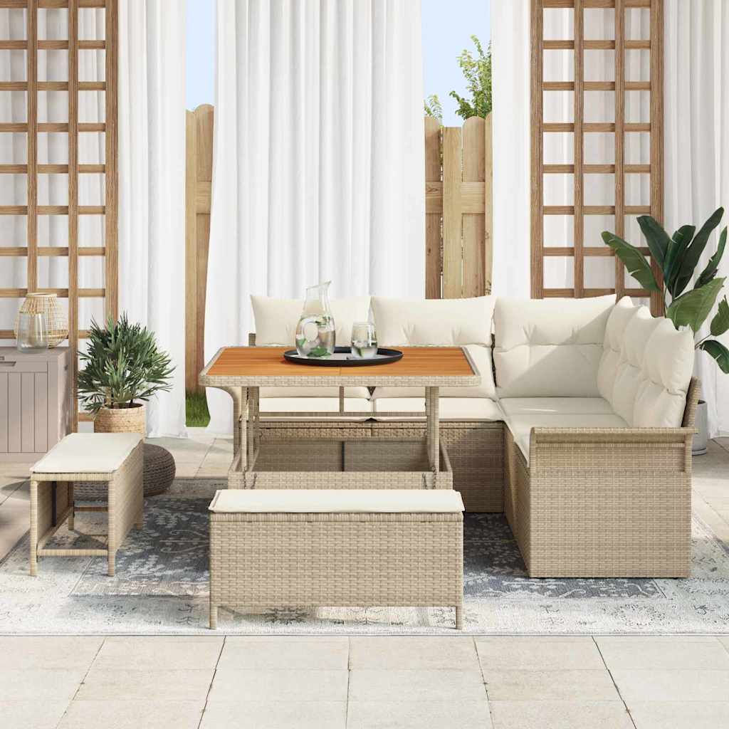 Gartensofa-set 8 stk. Beige Poly-Rattan