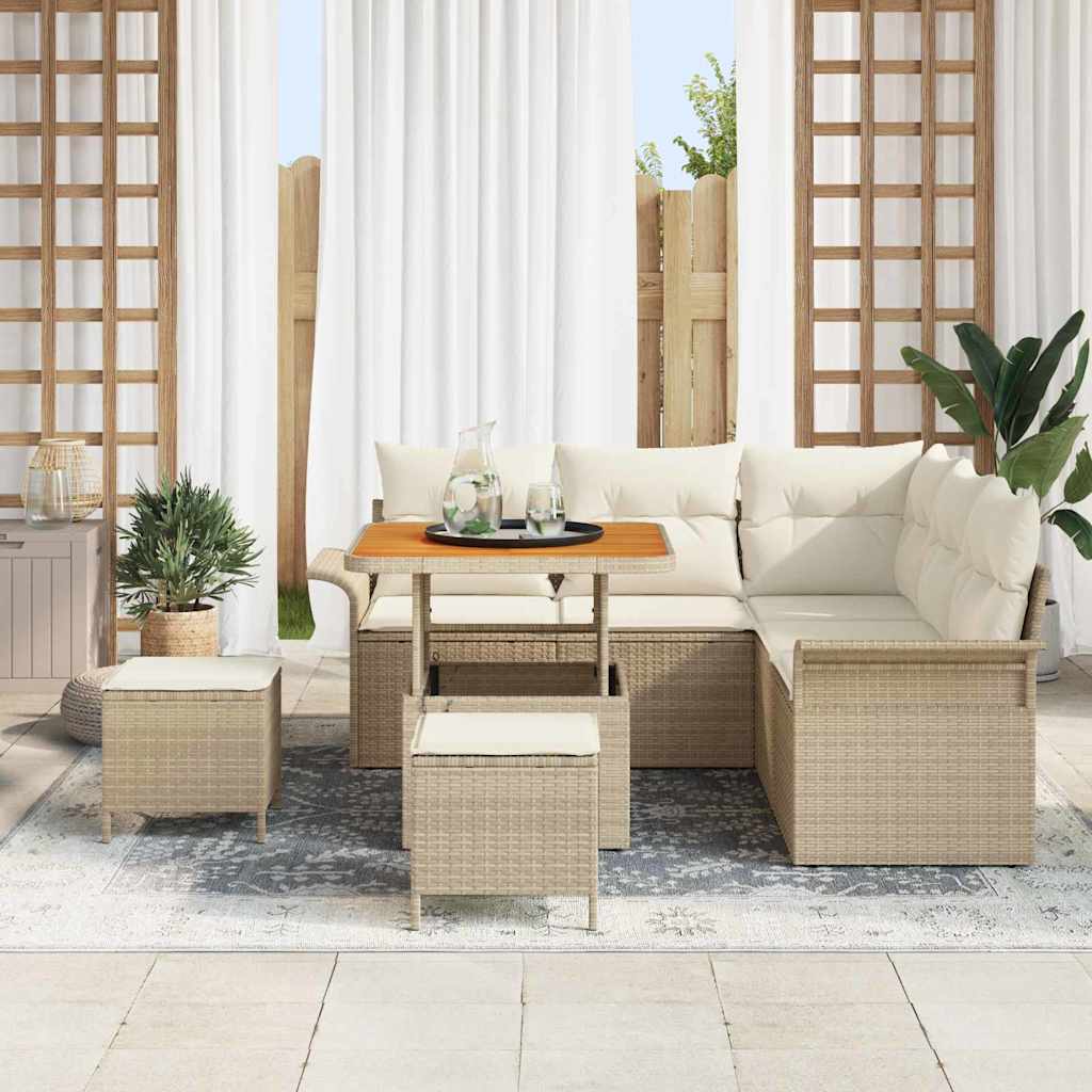 Gartensofa-set 8 stk. Beige Poly-Rattan