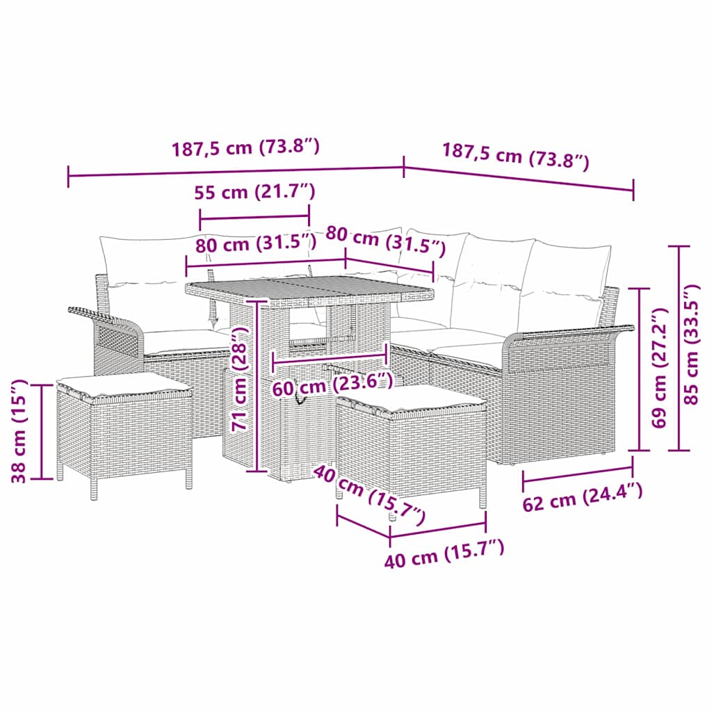Gartensofa-set 8 stk. Beige Poly-Rattan