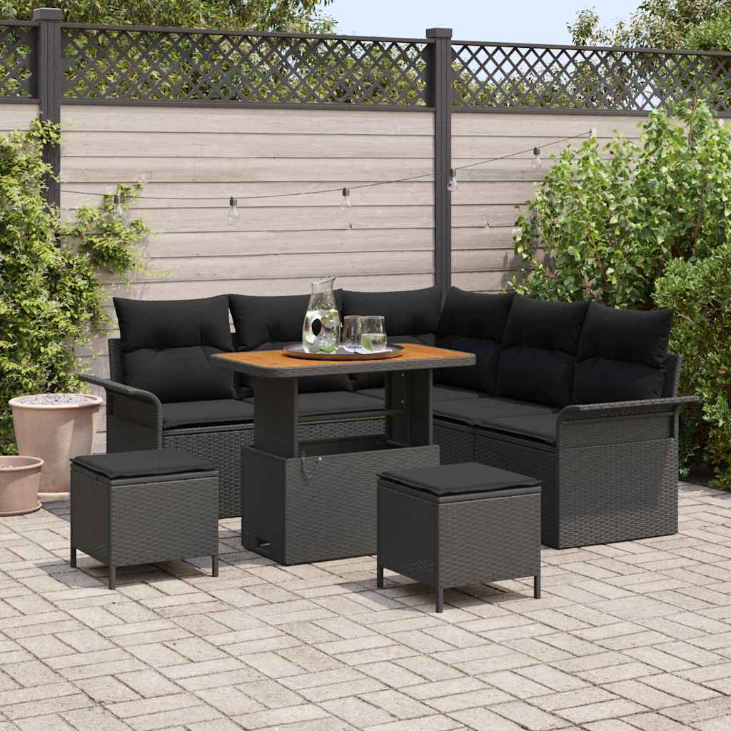 Gartensofa-set 8 stk. Schwarz Poly-Rattan