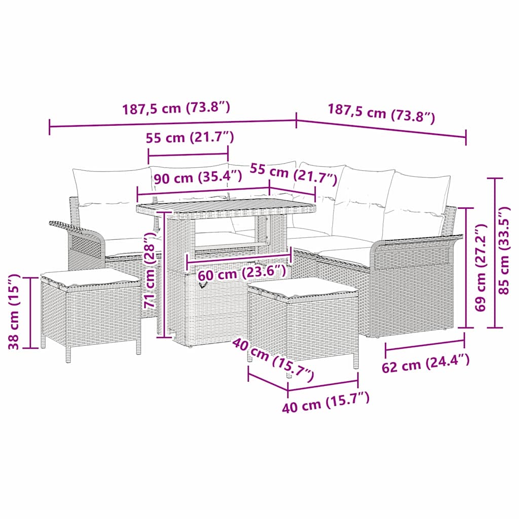 Gartensofa-set 8 stk. Schwarz Poly-Rattan