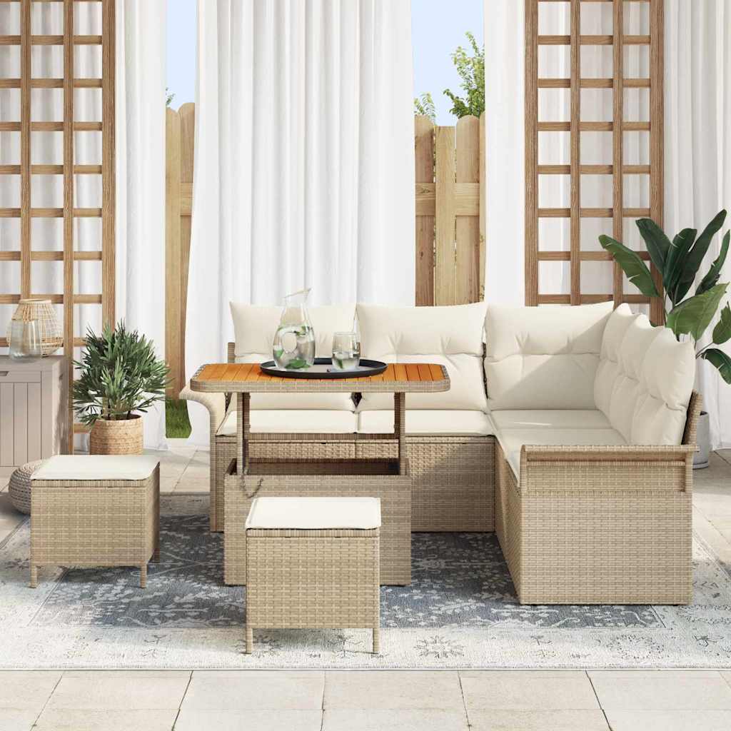 Gartensofa-set 8 stk. Beige Poly-Rattan