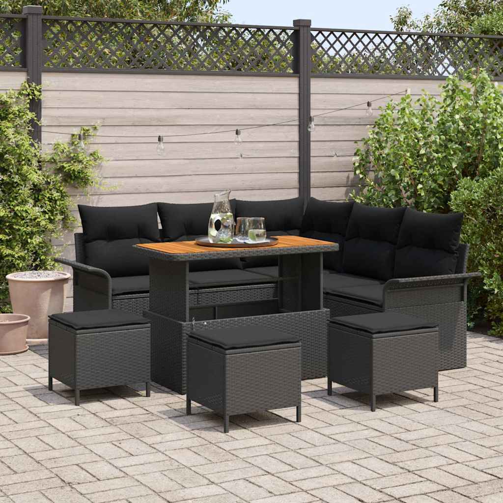 Gartensofa-set 9 stk. Schwarz Poly-Rattan