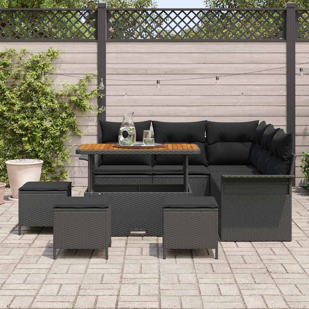 Gartensofa-set 9 stk. Schwarz Poly-Rattan