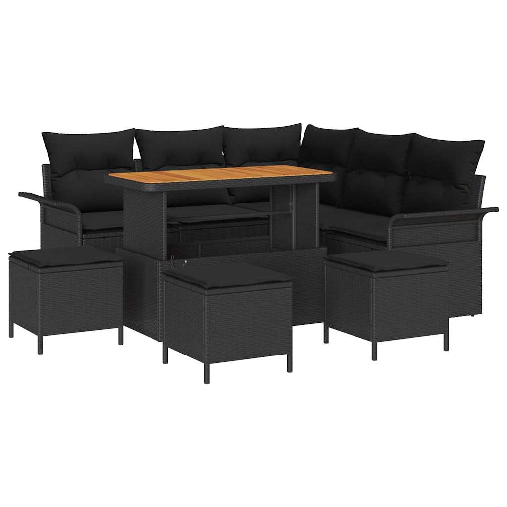 Gartensofa-set 9 stk. Schwarz Poly-Rattan
