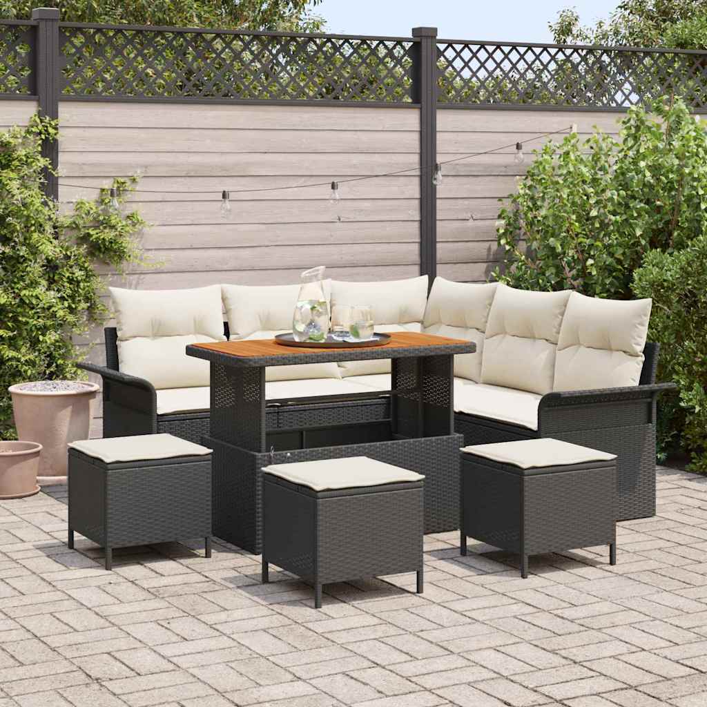 Gartensofa-set 9 stk. Schwarz Poly-Rattan