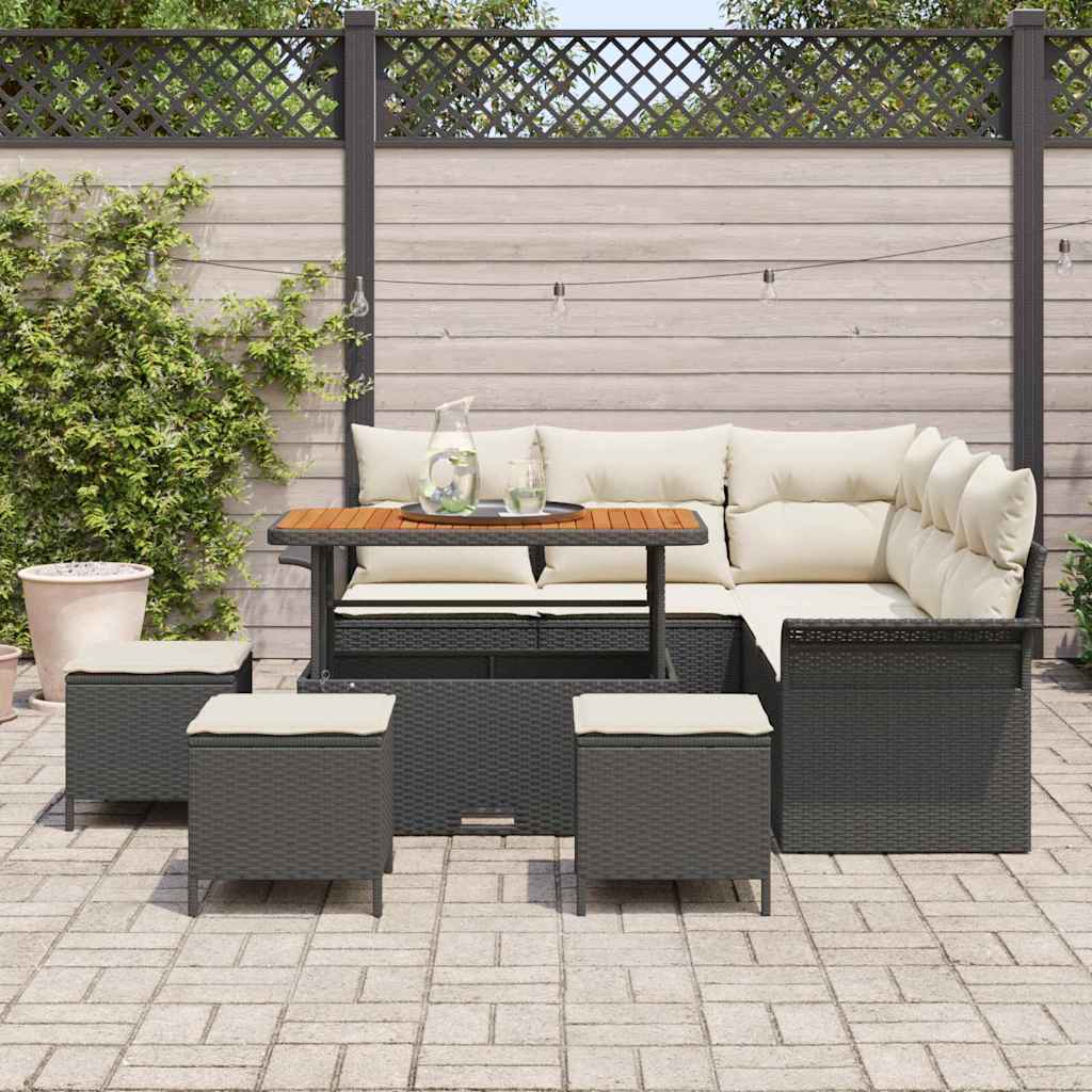 Gartensofa-set 9 stk. Schwarz Poly-Rattan