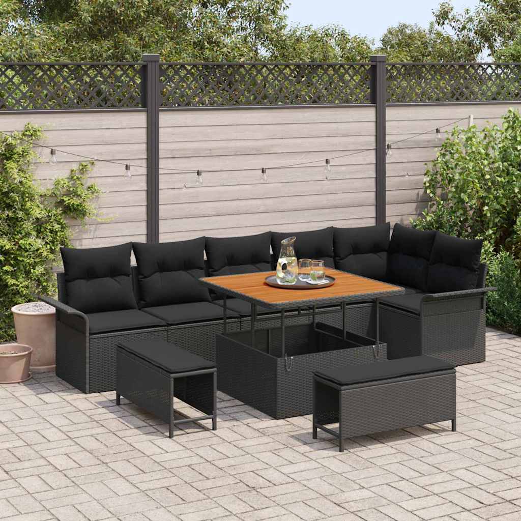 Gartensofa-set 9 stk. Schwarz Poly-Rattan