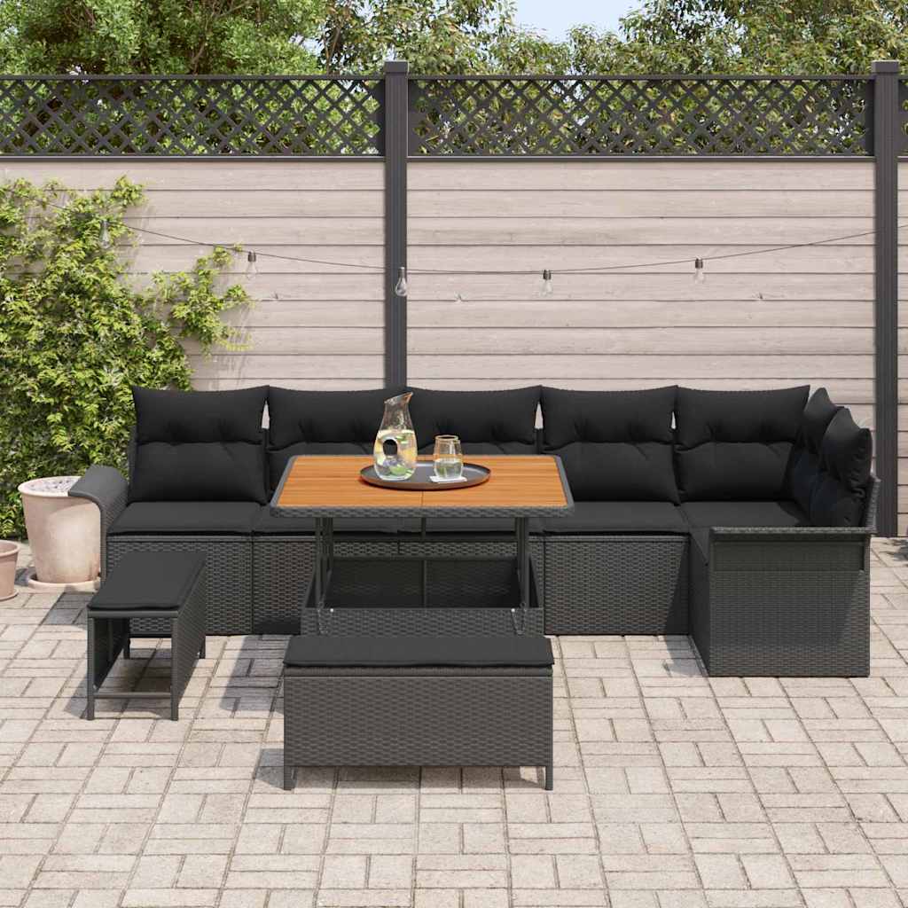 Gartensofa-set 9 stk. Schwarz Poly-Rattan