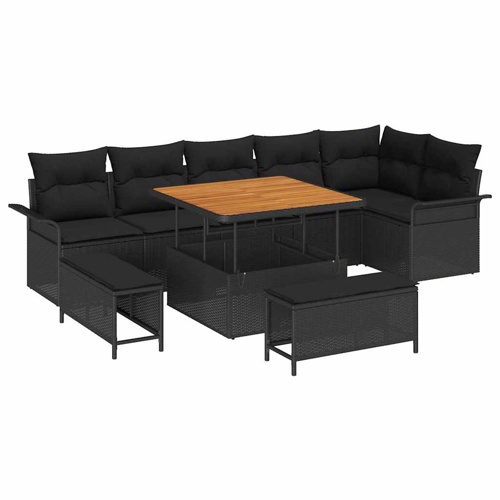 Gartensofa-set 9 stk. Schwarz Poly-Rattan