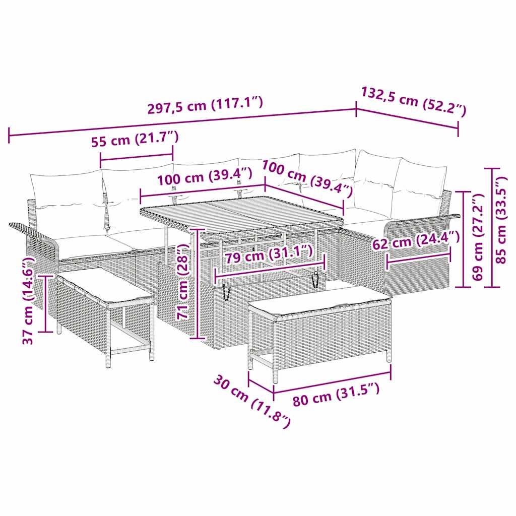 Gartensofa-set 9 stk. Schwarz Poly-Rattan