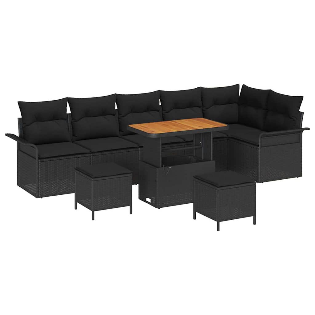 Gartensofa-set 9 Stk. Schwarz Poly-Rattan