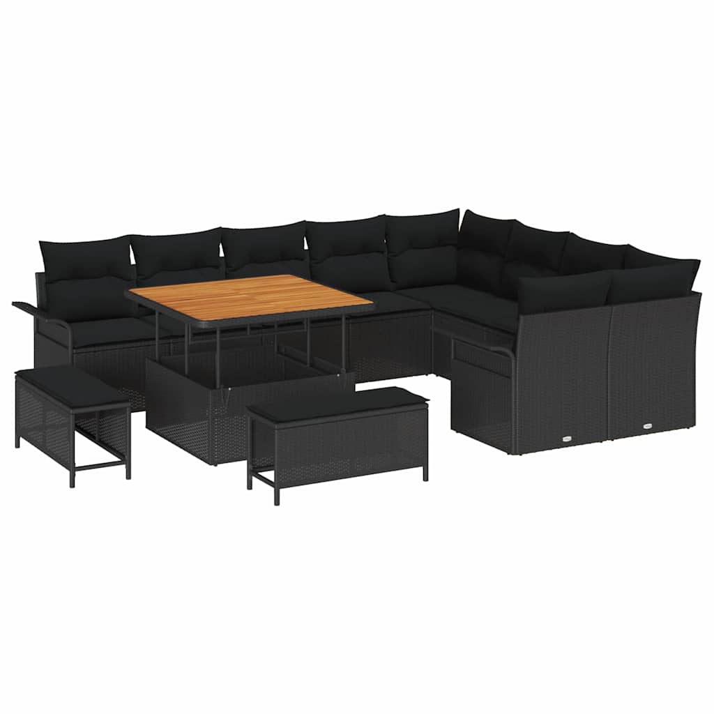 Gartensofa-set 12 Stk. Schwarz Poly-Rattan