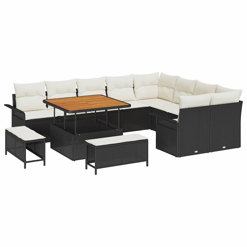 Gartensofa-set 12 stk. Schwarz Poly-Rattan