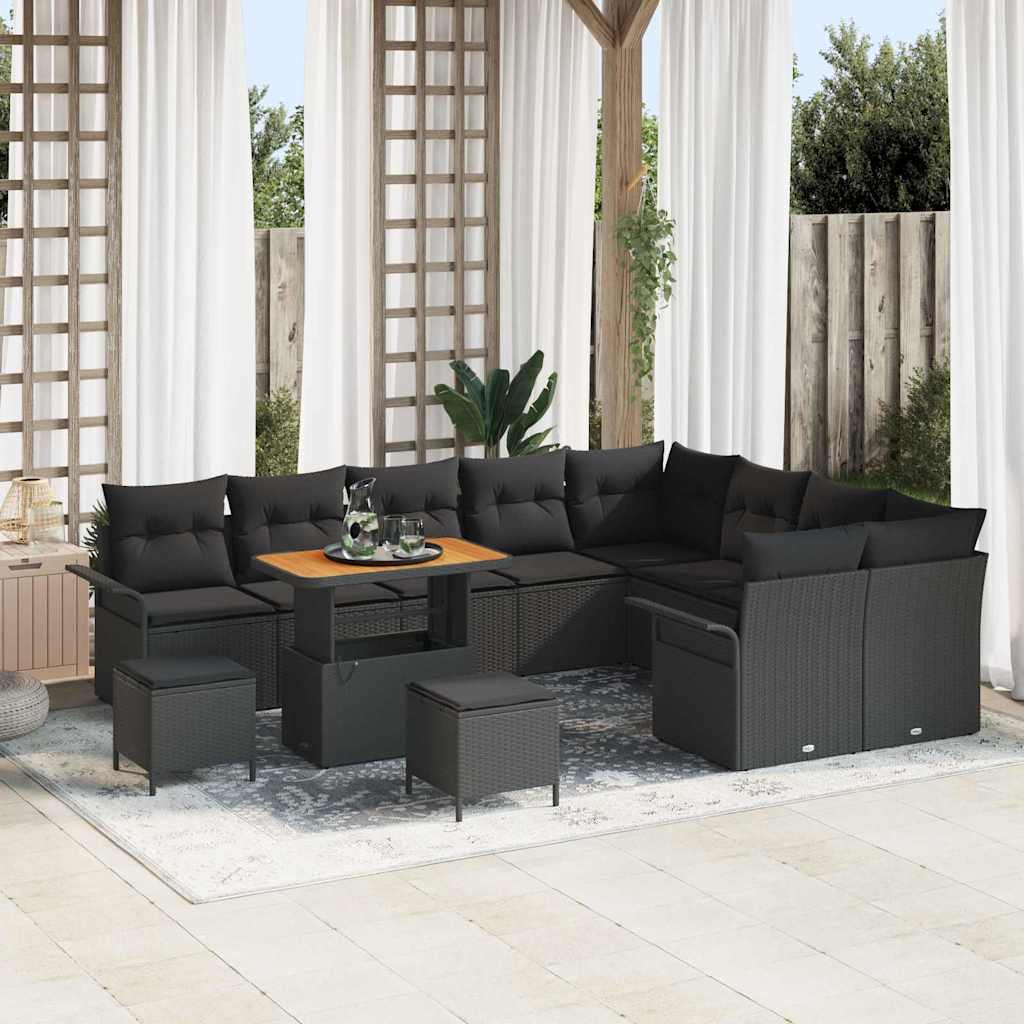 Gartensofa-set 12 stk. Schwarz Poly-Rattan