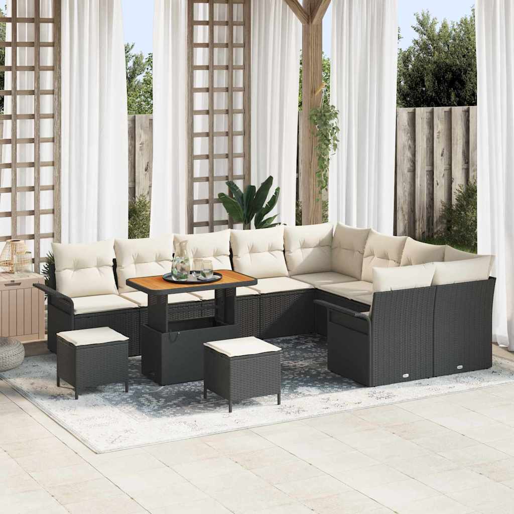 Gartensofa-set 12 stk. Schwarz Poly-Rattan