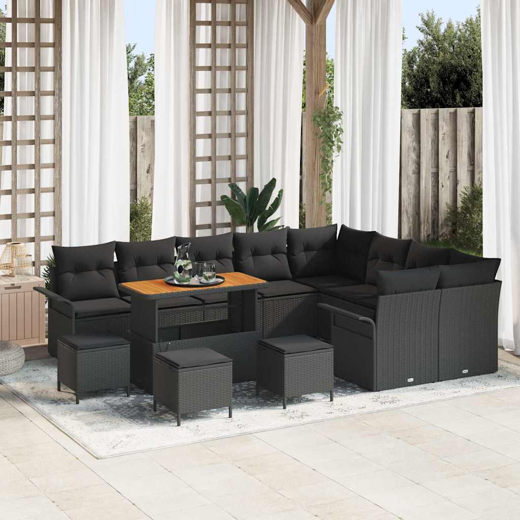 Gartensofa-set 13 stk. Schwarz Poly-Rattan