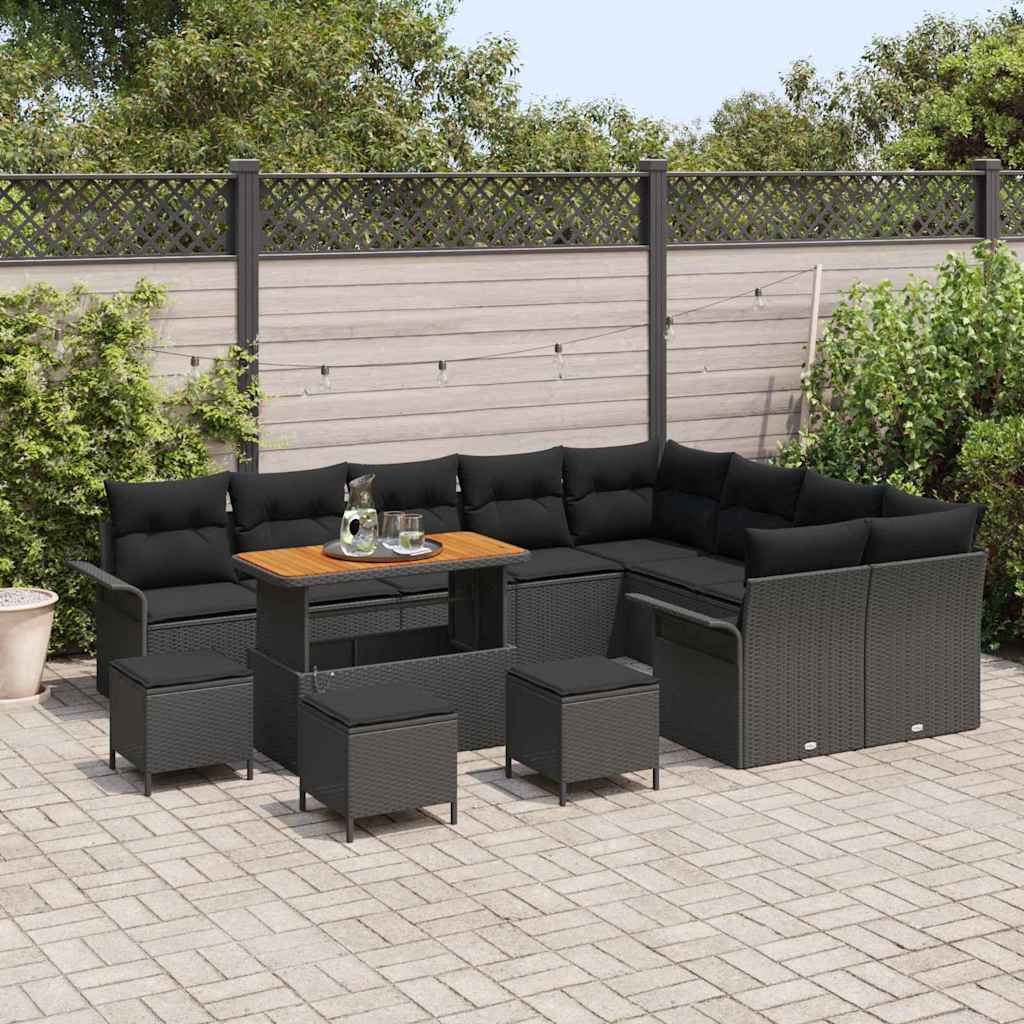 Gartensofa-set 13 stk. Schwarz Poly-Rattan