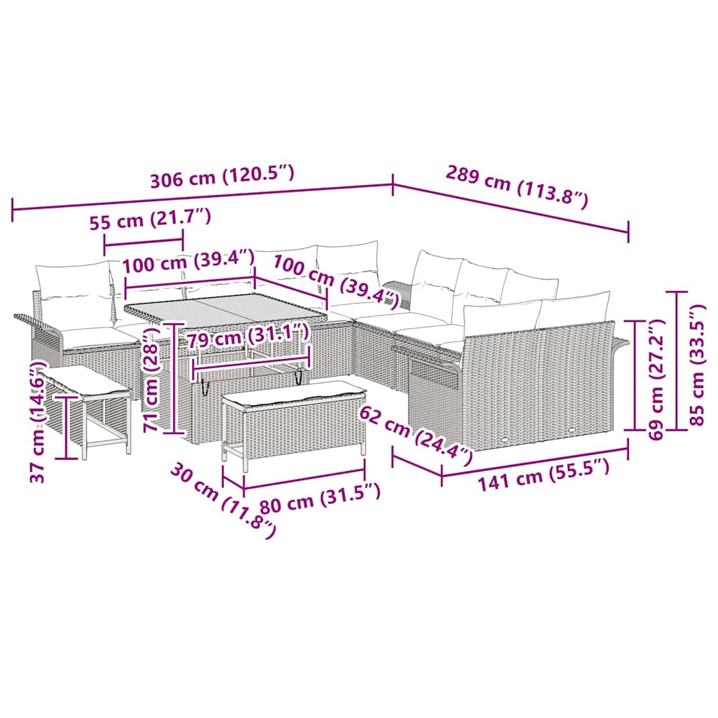 Gartensofa-set 13 stk. Schwarz Poly-Rattan