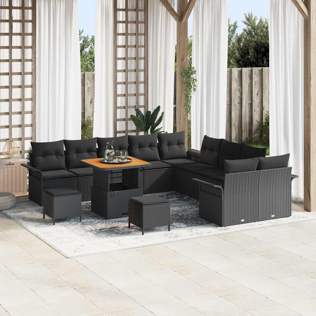 Gartensofa-set 13 Stk. Schwarz Poly-Rattan