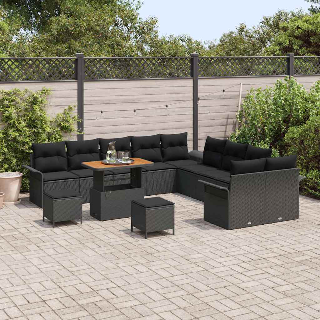 Gartensofa-set 13 stk. Schwarz Poly-Rattan
