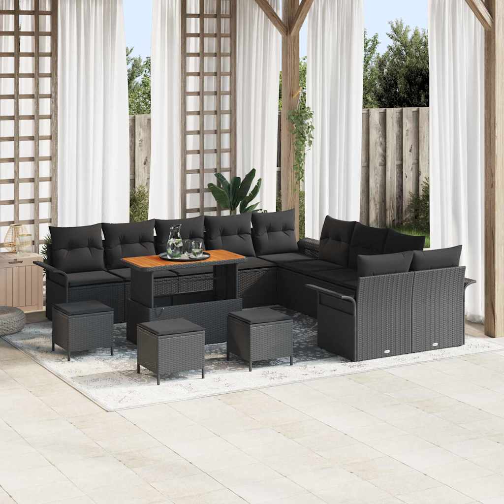 Gartensofa-set 14 Stk. Schwarz Poly-Rattan