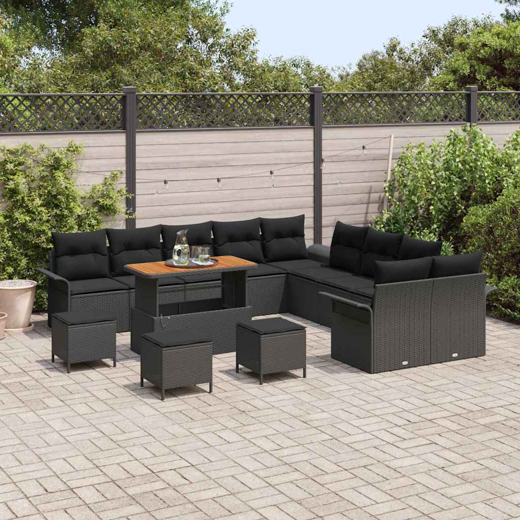Gartensofa-set 14 Stk. Schwarz Poly-Rattan