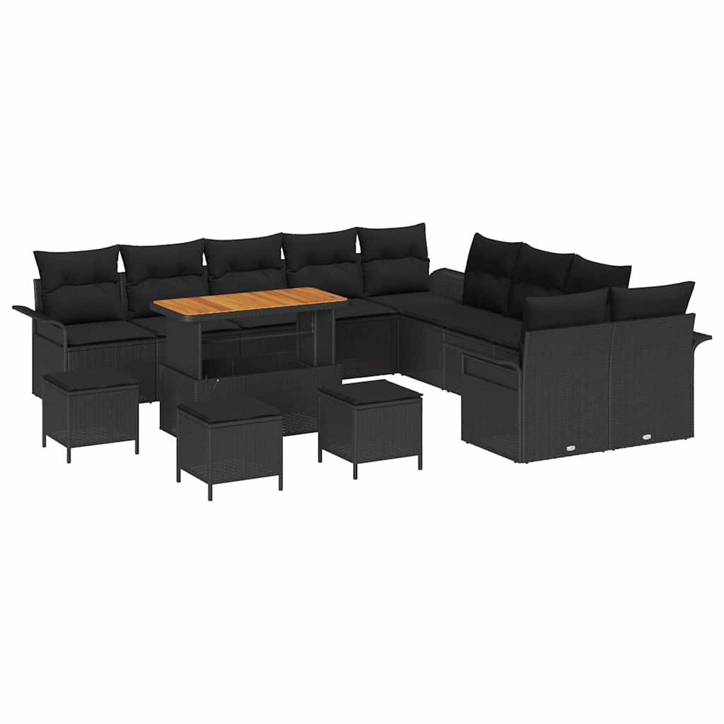 Gartensofa-set 14 Stk. Schwarz Poly-Rattan