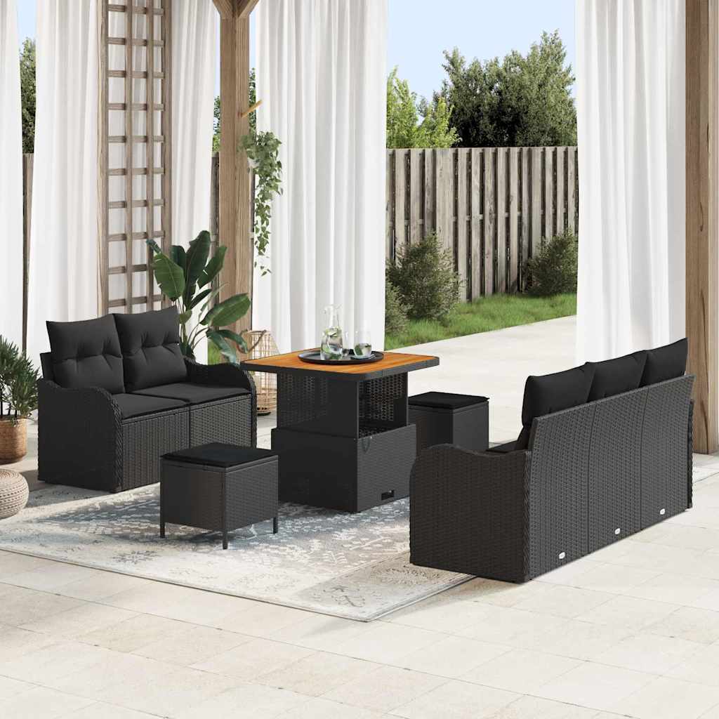 Gartensofa-set 8 stk. Schwarz Poly-Rattan
