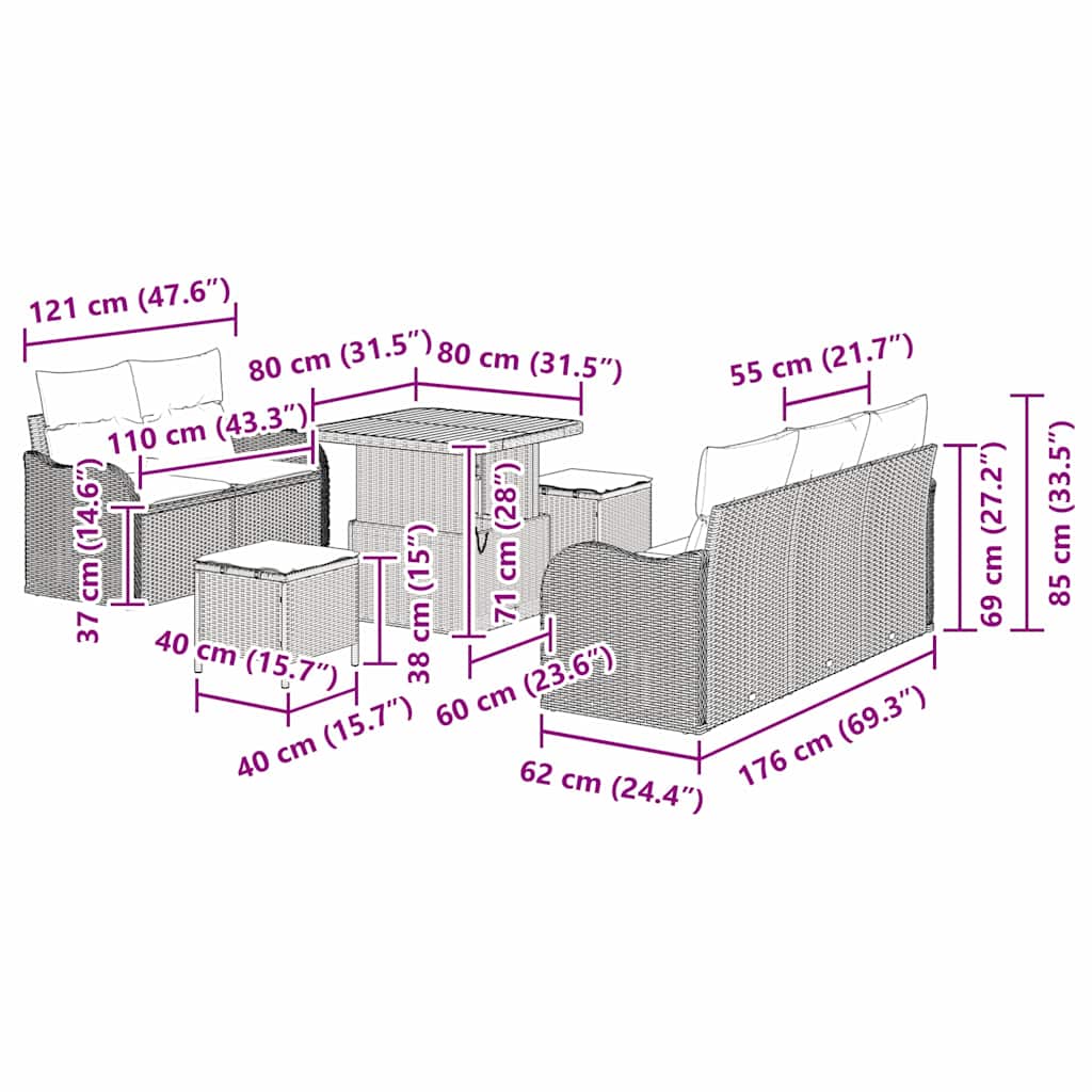 Gartensofa-set 8 stk. Schwarz Poly-Rattan