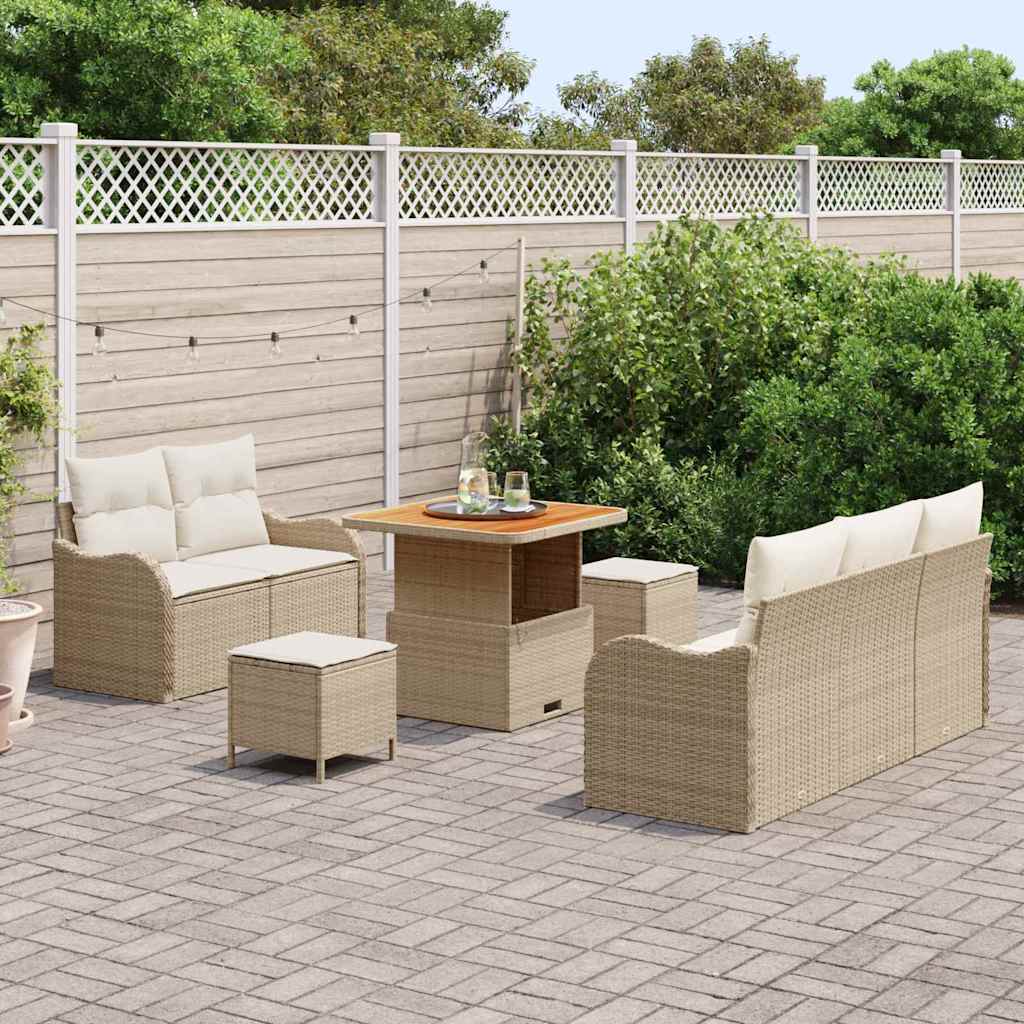 Gartensofa-set mit Kissen 8 pcs Beige Poly-Rattan