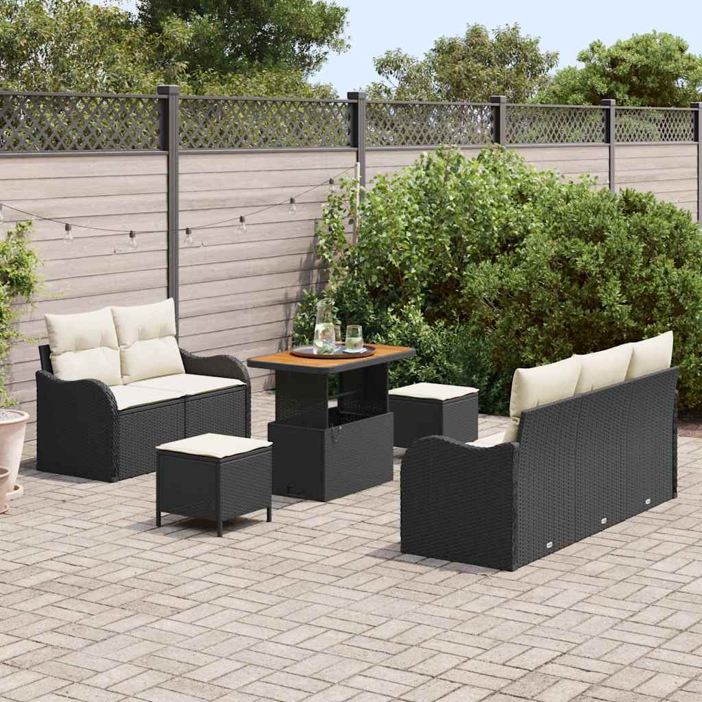 Gartensofa-set 8 stk. Schwarz Poly-Rattan