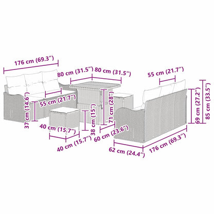 Gartensofa-set 9 stk. Schwarz Poly-Rattan