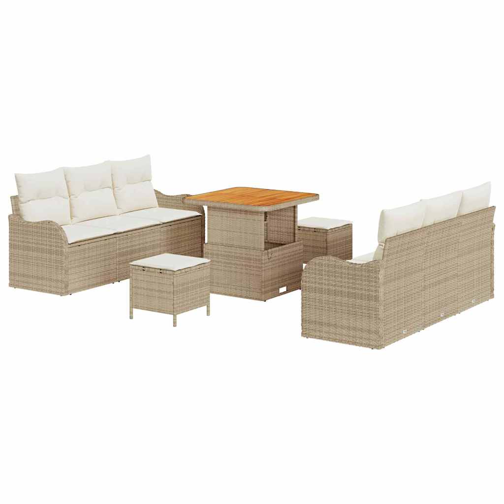 Gartensofa-set 9 stk. Beige Poly-Rattan