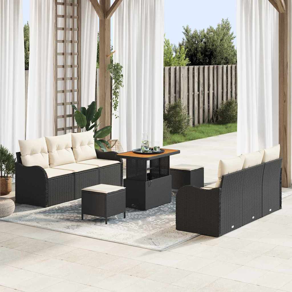 Gartensofa-set 9 stk. Schwarz Poly-Rattan