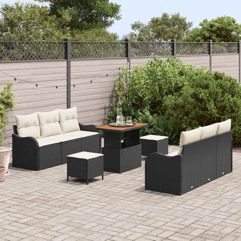 Gartensofa-set 9 stk. Schwarz Poly-Rattan