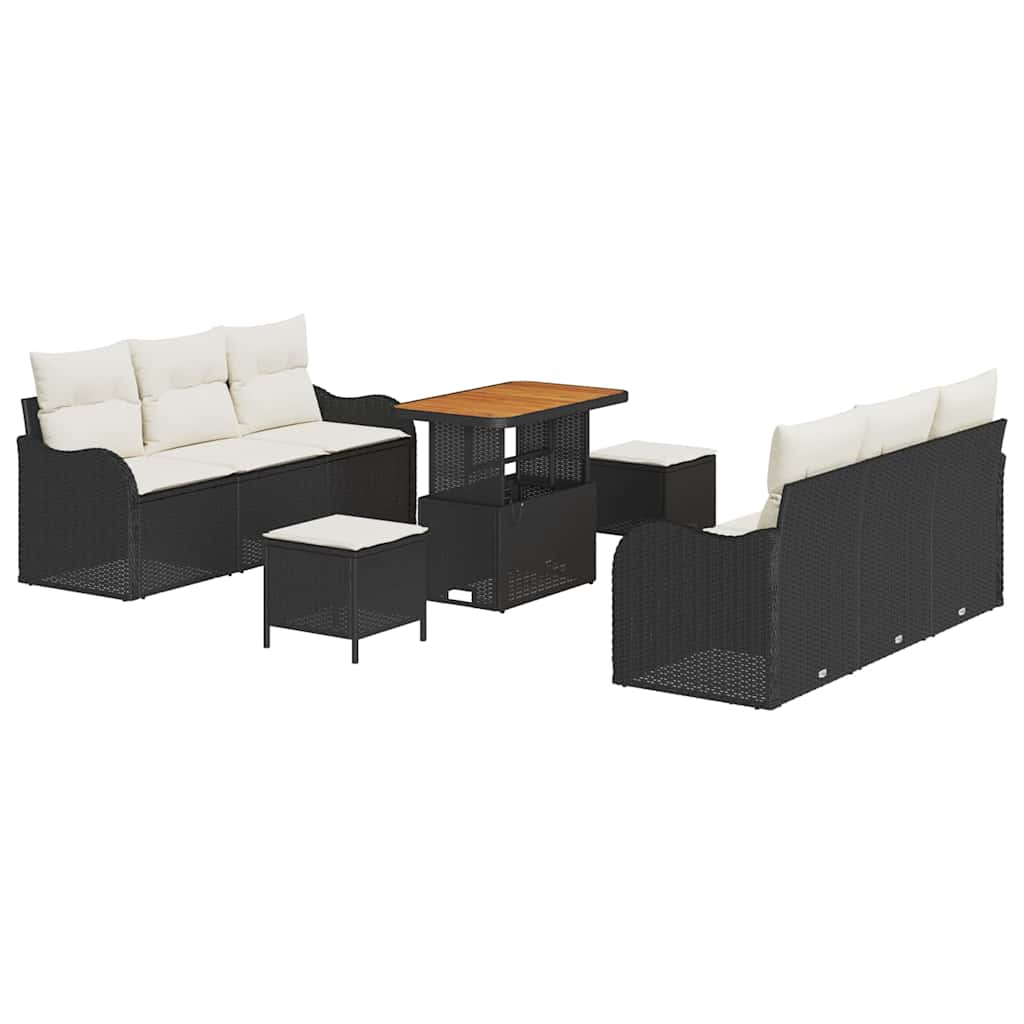 Gartensofa-set 9 stk. Schwarz Poly-Rattan