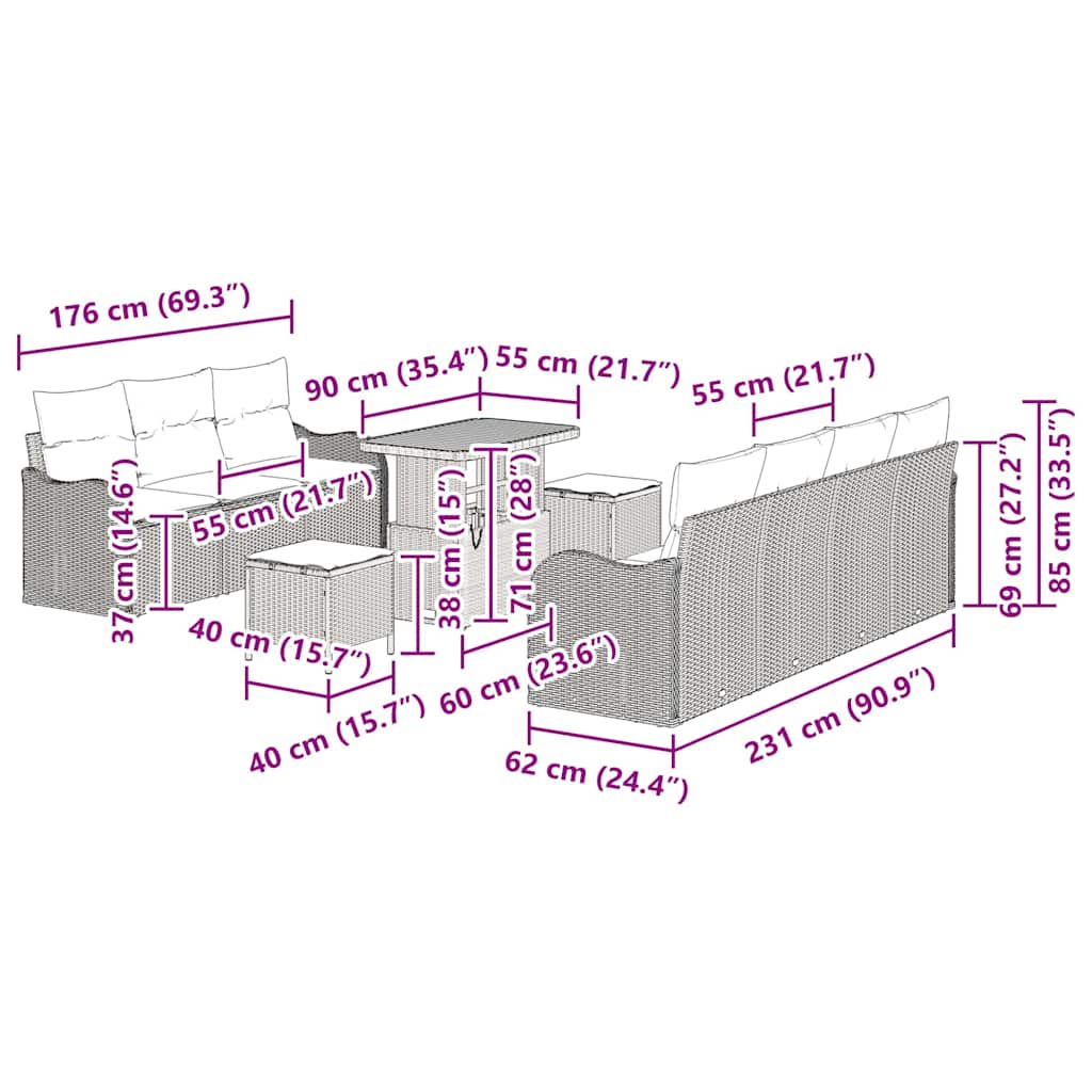 Gartensofa-set 10 stk. Schwarz Poly-Rattan