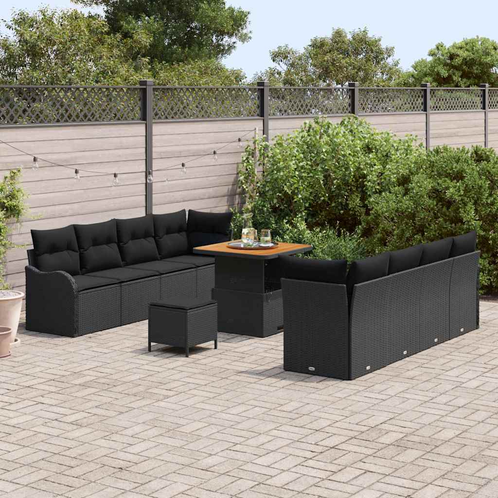 Gartensofa-set 11 stk. Schwarz Poly-Rattan