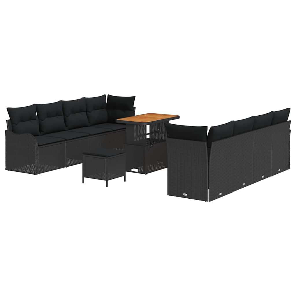 Gartensofa-set 11 Stk. Schwarz Poly-Rattan