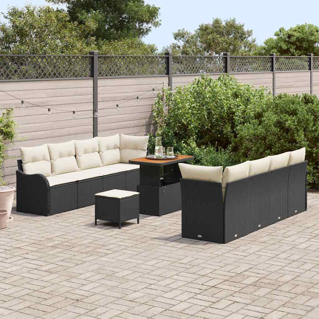 Gartensofa-set 11 stk. Schwarz Poly-Rattan