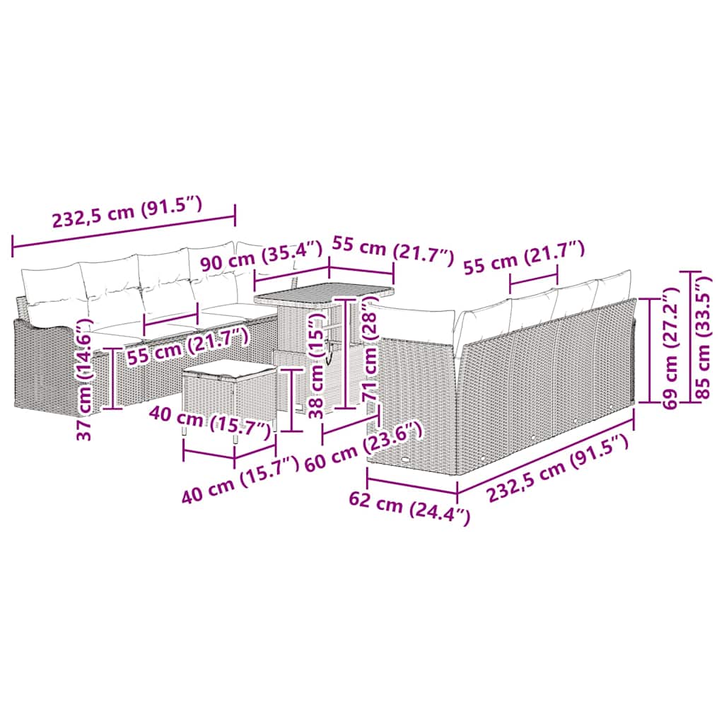Gartensofa-set 11 stk. Schwarz Poly-Rattan