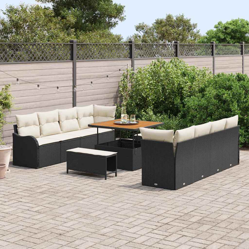 Gartensofa-set 11 stk. Schwarz Poly-Rattan