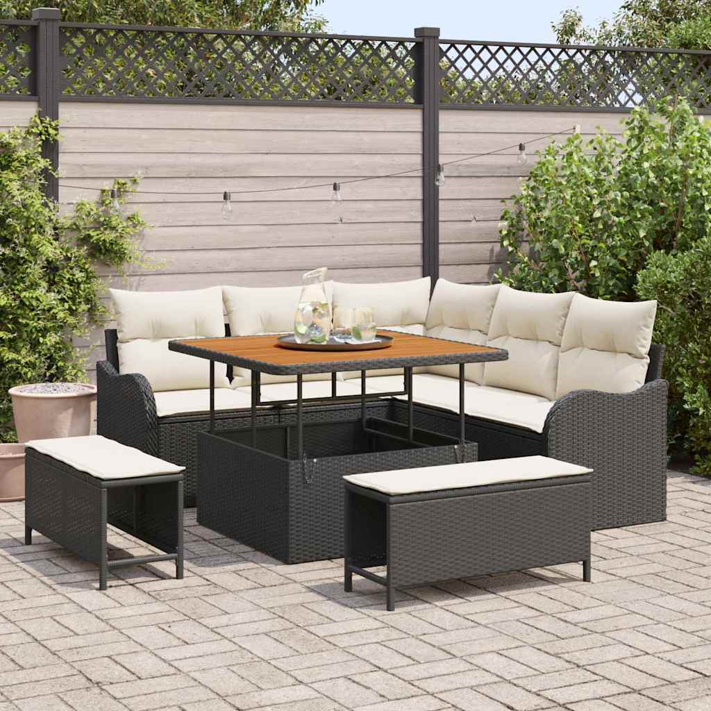 Gartensofa-set 8 stk. Schwarz Poly-Rattan