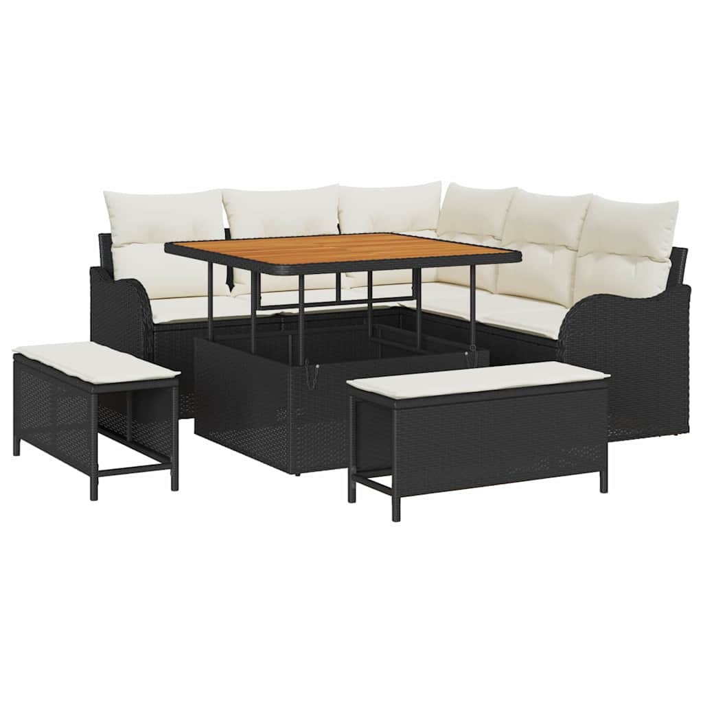 Gartensofa-set 8 stk. Schwarz Poly-Rattan