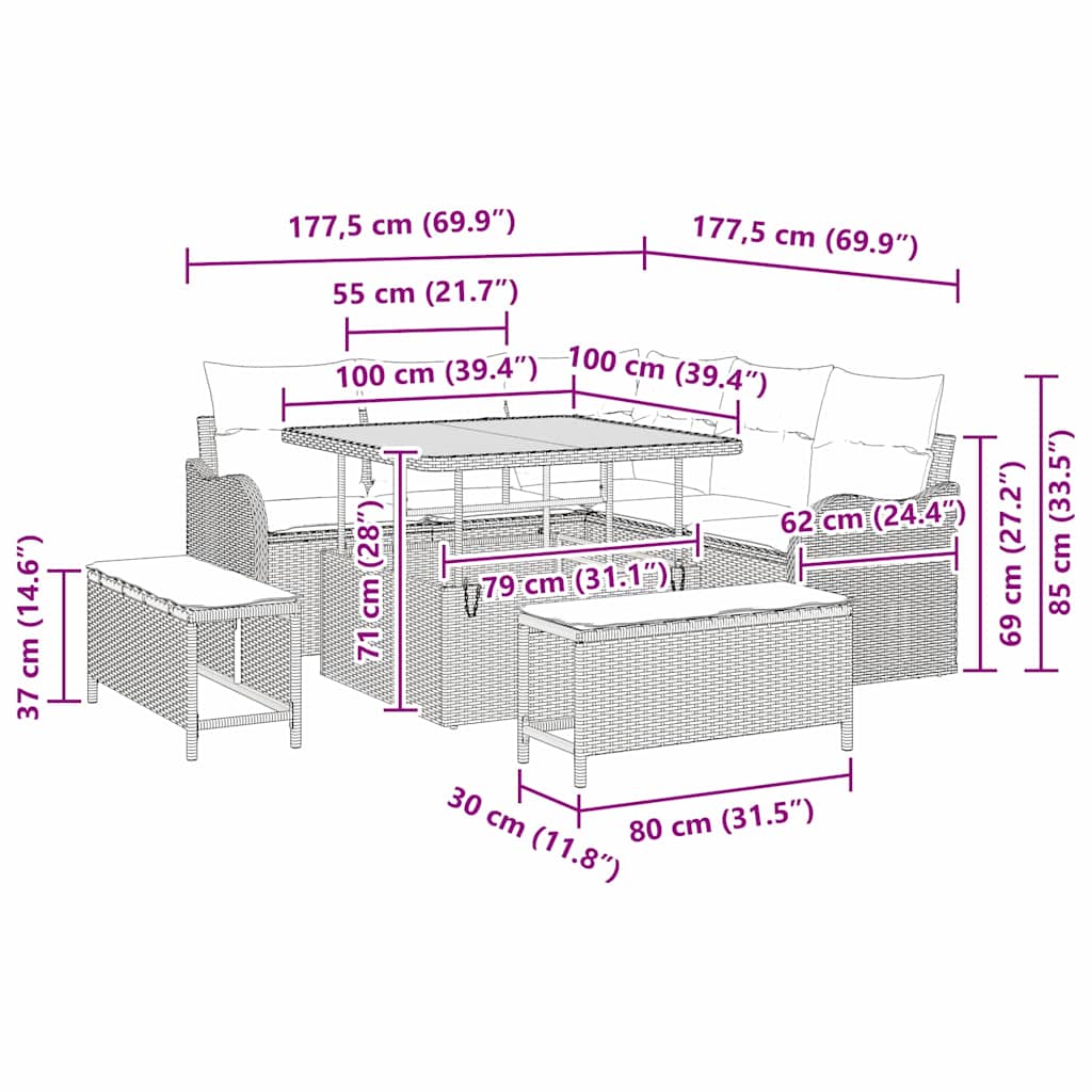 Gartensofa-set 8 stk. Schwarz Poly-Rattan